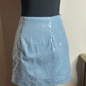Chic Light Blue Sequin Mini Skirt